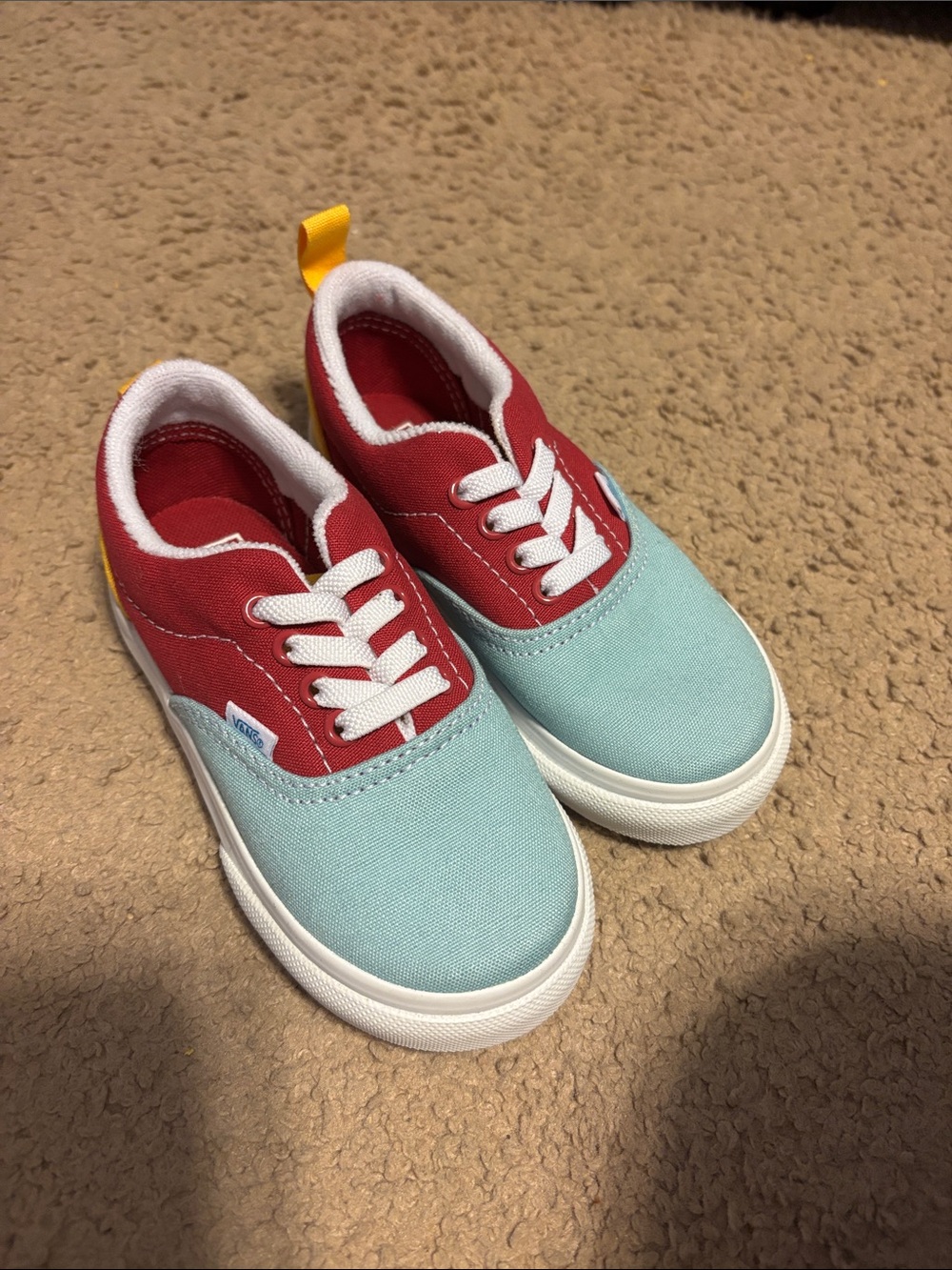 Vans Kids Two-Tone Red and Mint Canvas Low-Top Sneakers